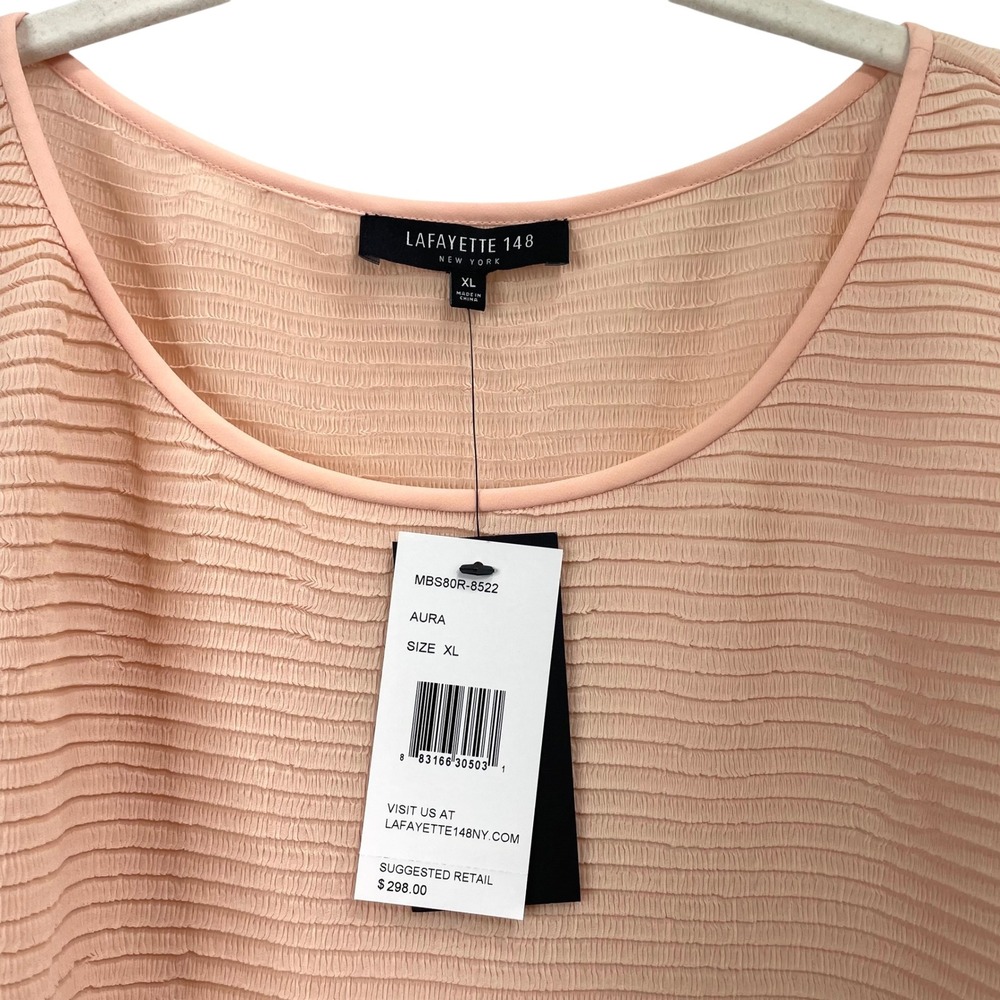 NEW Lafayette 148 Aura Pink Gauze boxy Blouse top Size XL peach pink textured - Picture 4 of 9